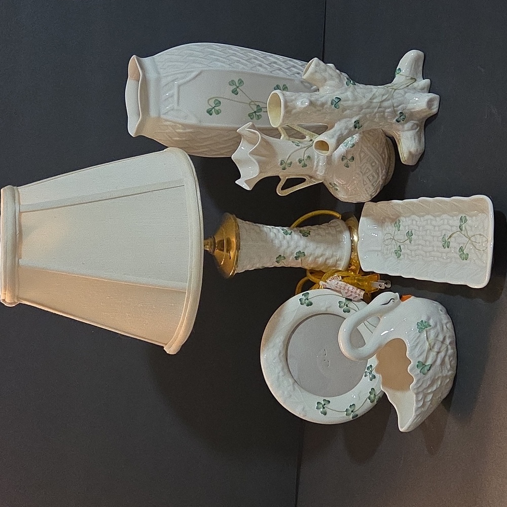 RARE 150th Anniversary Belleek Ireland 7pc Shamrock Set - 2007 Limited Edition